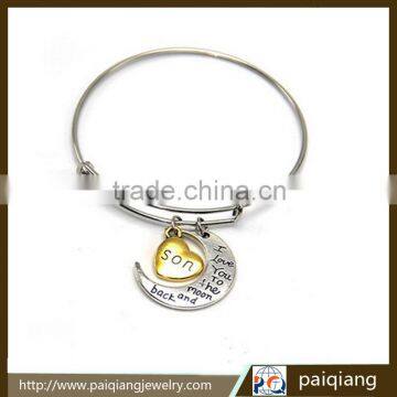 Fashion simple design alloy alphabet adjustable wire bangle