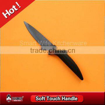 Black rubbery handle parer 4 inch black blade paring knife