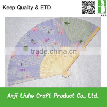 Beautiful lady bamboo cloth hand fan with flower