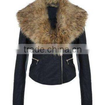 hot sales the newest design genuine sheepskin black womens leather jackets with faux fur