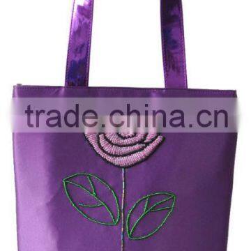 unique beaded fabric purple hand bag for young girl