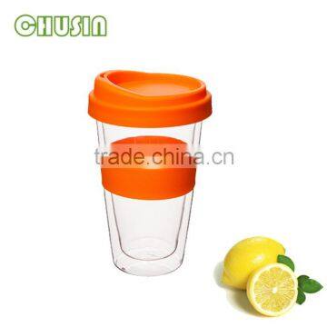 Food grade high quality borosilicate glass cup/mug with silicone lid and sleeve