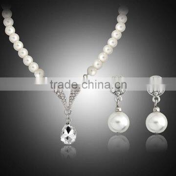 Prom Wedding Bridal Jewelry Women Rhinestone Pearl Crystal Necklace Earrings Set