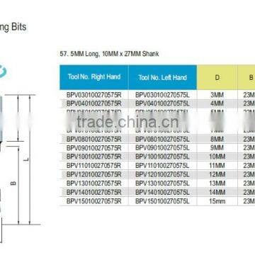 Through-hole ("V" point) boring bits for CNC and drill rig machining