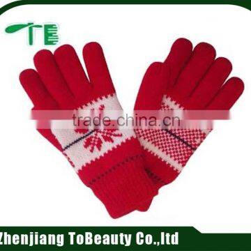 red acrylic jacquard gloves