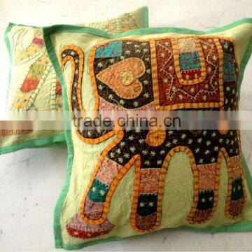 Applique Handcrafted Patchwork Ethnic Indian Elephant Throws Pillow Cases Toss Cushion