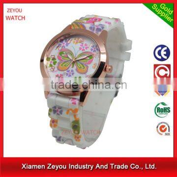 R0755 2016 New Arrival Fashion Beautiful Silicone Straps Girls Watch, Water Resistant Butterfly Design Pretty Watch For Lady