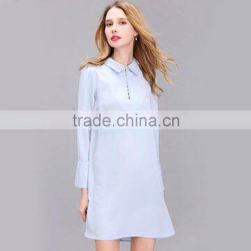 2016 Autumn Woman Solid A-Line Dress Female Long Flare Sleeve Robe Vestidos Ligjt Blue