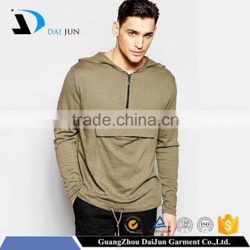 Guangzhou high quality pocket white drawstring on the hem half zip khaki men custom wholesale cotton hoodies