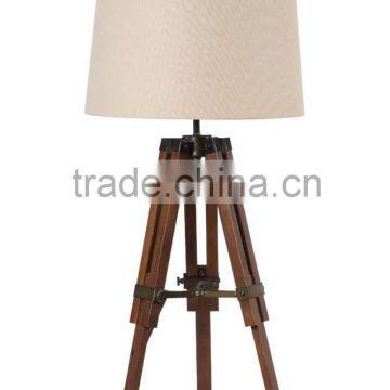 popular indoor decor modern wood tripod table lamp adjustable height with berral lamp shade