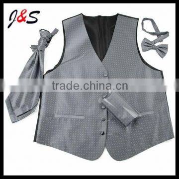 Fashion Mens Silk Woven Waistcoats With Silk Tie and Silk Bow Tie Pocket Square Set photo-2