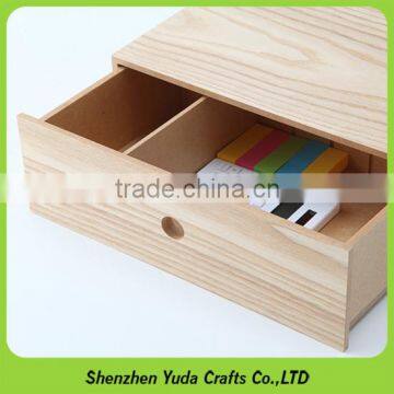 Desk top solid wood storage container sliding out wooden drawer