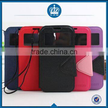 LZB Fashion color contrast series view windows flip PU cover for Sony xperia t2 ultra leather case