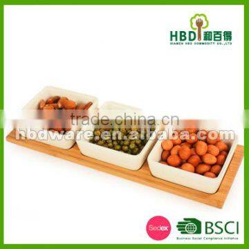 Hot selling bamboo ceramic chip and dip tray