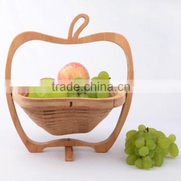 Amish Style New Vintage Bamboo Wooden Apple Folding Trivet Fruit Basket Bowl