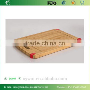 Bamboo wood handle Cutting Board with Non Slip Silicone Corner Tabs and Juice Groove