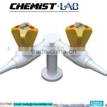 small size chemical resistant bench-top mounted laboratory solid brass double-head gas cock