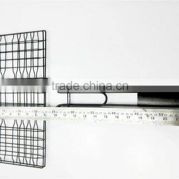 Hot Sale Non-stick Square Wooden Handle BBQ Grill Tools BBQ Grill Basket