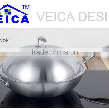 good quality 3-ply wok with stainless steel lid/stainless steel frywok with glass lid/stir fry