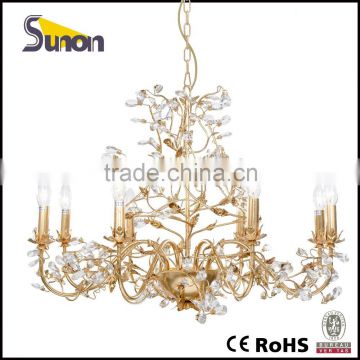 8 light wrought Iron glittering gold foil chandelier in Indian sell well/cheap modern chandelier