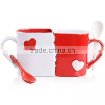 Kissing Mugs Set , Each with Matching Spoon