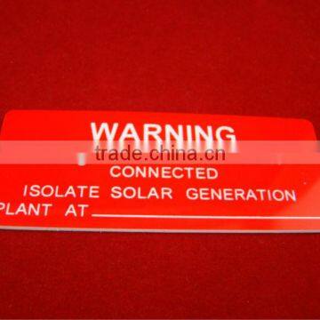 ABS warning tag engraved custom color 3m adhesive sticker