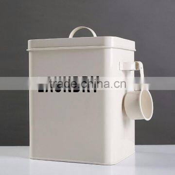 Laundry Powder Storage Box Washing Tablet Retro Metal Container Tin With Scoop photo-2