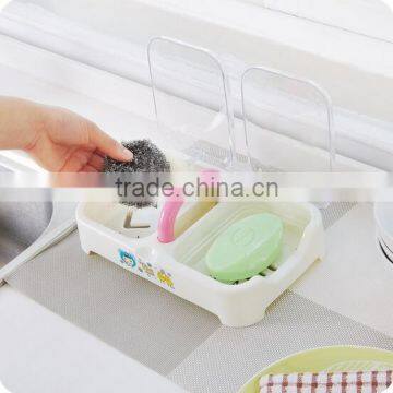 2016 New Design 2 Cases Bathroom Storage Rack Plastic Kitchen Sponge Sink Holder Soap Holder With Cover photo-2