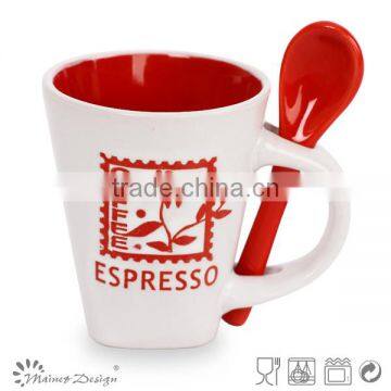 ceramic colorful round shape coffee mug with spoon