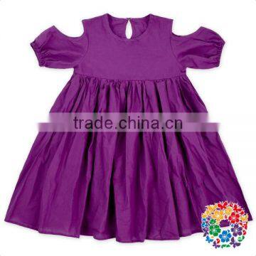 Purple Girls Summer Frock Designs Off Shoulder Children Girl Dress Cotton Latest Design Baby Frock