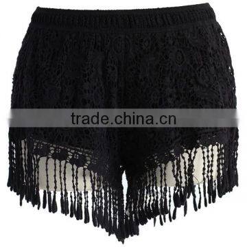 summer 2017 Women Wear Clothing black Lace Crochet Fringe Shorts