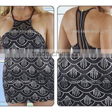 Newest Black Fish Cut Bodycon Sequin Dress 2016 Backless Girl Sexy Image of Scales Midi Dress photo-6