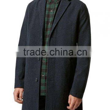Navy Wool Crombie Overcoat Mens Single Breasted Trench Overcoat Lapel Turn-down Collar Winter Coat Jacket photo-6