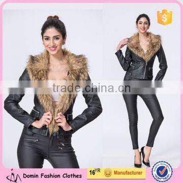 New Fashion Clothing Manufacturers Petite Women biker Jacket With Fur Collar