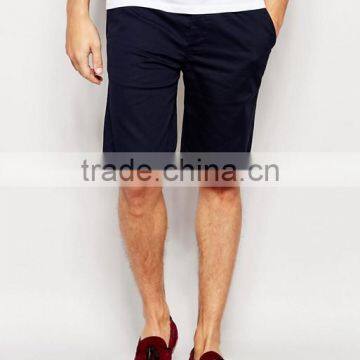 Hot Sale Latest Custom Two Back Pocket Men's Navy Slim Fit 98% Cotton 2% Elastane Twill Button Fly Casual Blank Shorts