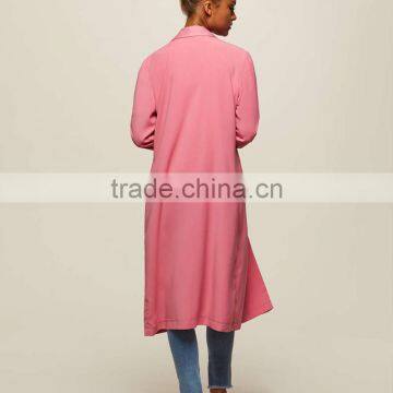 Lapel Collar Women's Long Windbreaker Latest Winter Autumn Pink Trench Coat photo-2