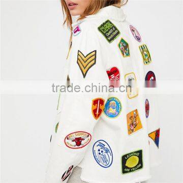 New Trendy Girl Gang Hand-sewn Vintage Patches Cotton Bomber Jacket photo-2