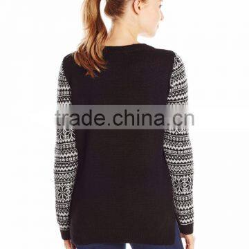 Women Black Sweater Jacquard Santa Reindeer Pattern Christmas Sweater Patterns photo-2