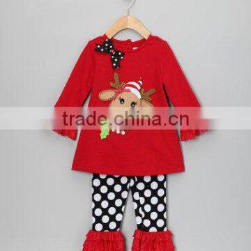 Christmas reindeer embroidery girls wholesale boutique outfit