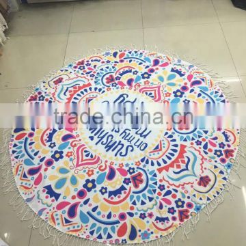 China wholesale mandala roundie towel 100% cotton round beach towels with tassels fringe