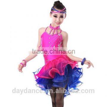 Girl Sexy Open Back Sequin Latin Dance Dress Child Kid Rhinstone Tango Salsa Ballroom Performance Dresses photo-3