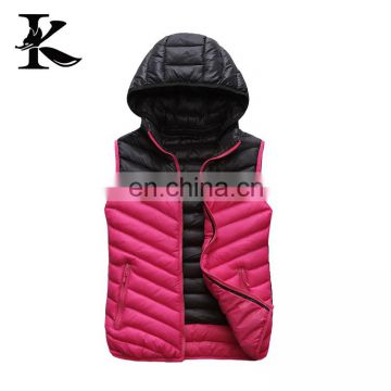 Lady's Cotton Vest contrast color removed hoodied down vest jackets