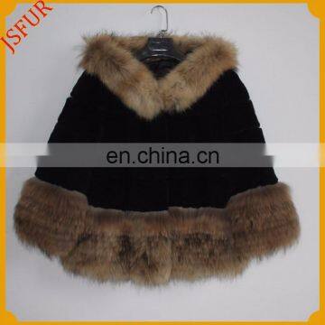 Fashion Design Women Natural Raccoon Fur Trim Rabbit Fur Coat With Real Rabbit Fur