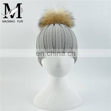 Wholesale New Fashion Hat with Raccoon Fur Ball Hand Knitted Baby Hat