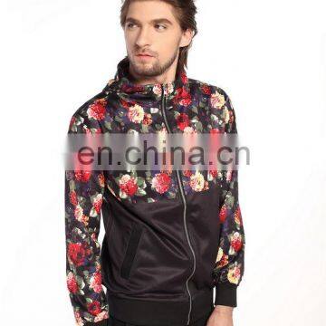 2015 New arrival floral printed fashion men's jackets with hood