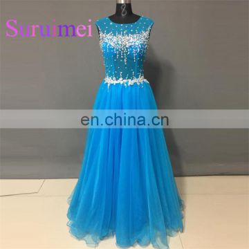 Free Shipping Prom Dresses vestidos de noiva Scoop Neck with Beaded Formal Evening Gowns