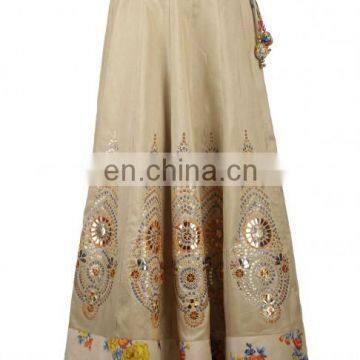 Golden Beige Lengha Set With Mirror Work photo-5