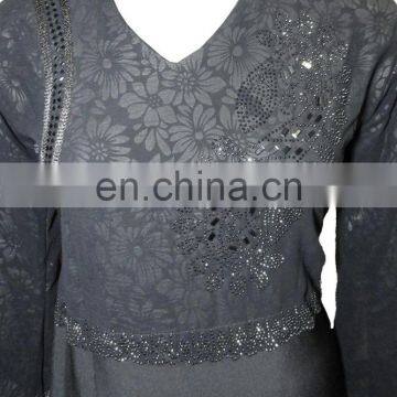 Designer Floral Printed Dubai Burkha With Black Diamond Stone Work / Casual Occasion Wear Abaya (dubai Abaya 2017) photo-2