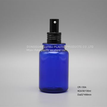 130cc cobalt blue PETG plastic spray round toner cosmetic packaging bottle with metal sprayer