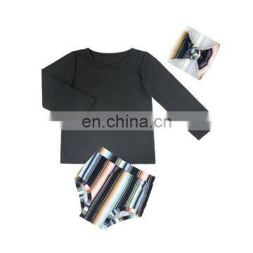 Girls Black Long Sleeve Top And Serape Printed Bummies With Matching Headband Clothing Sets Fall Factory Direct Sale